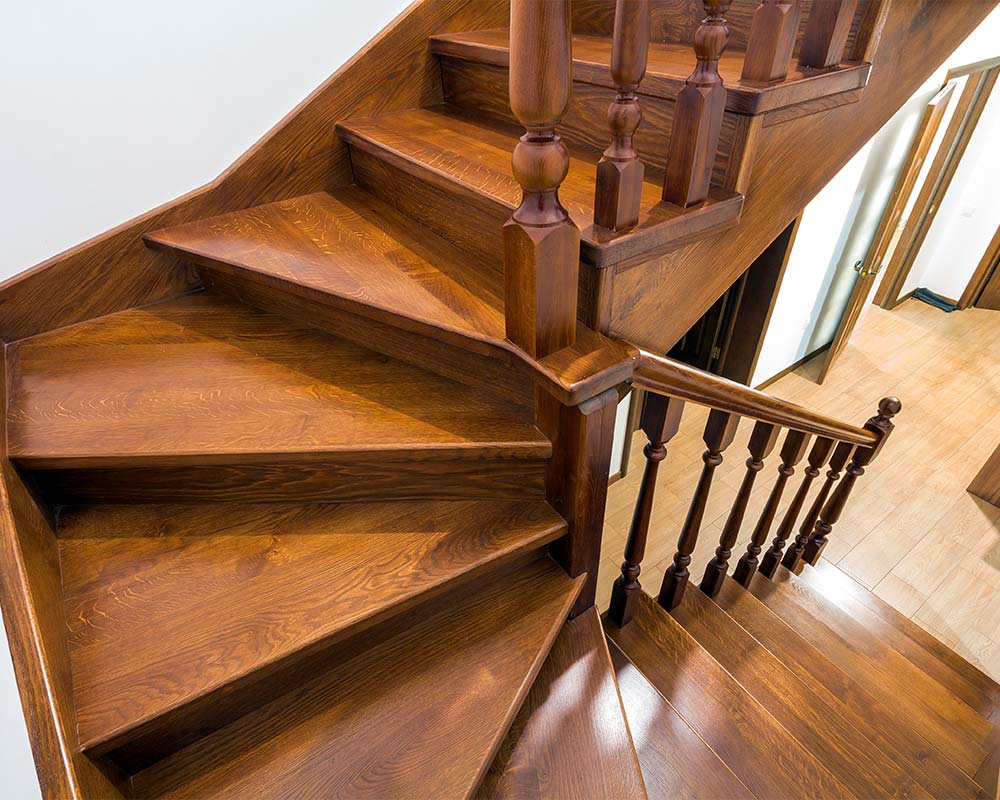 oak varnished wooden staircase round rock tx
