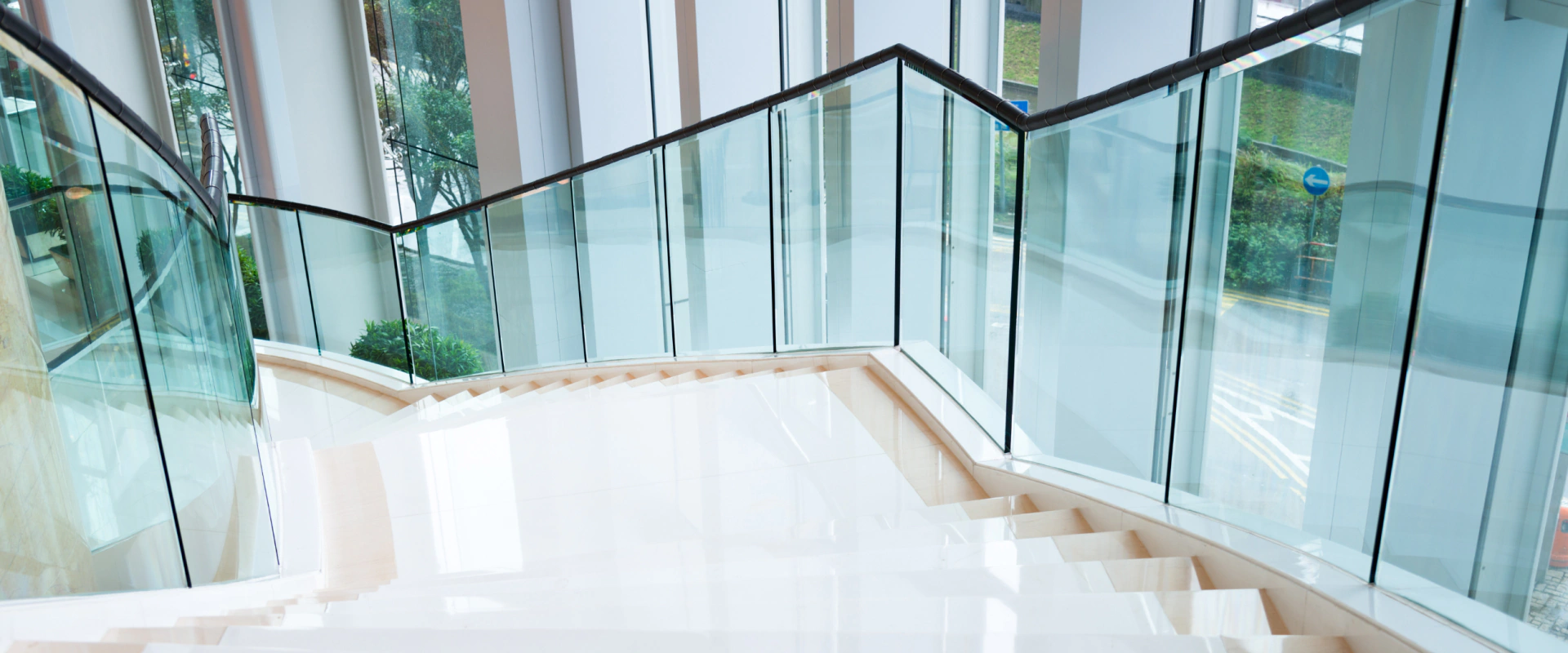 commercial building glass railing of stair
