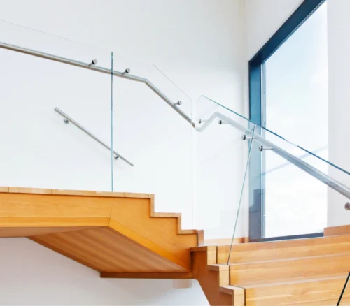 glass railing and metal handrail